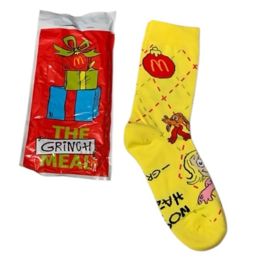 McDonald’s Yellow Grinch Socks Nose Hazard Cindy Lou Who Max Adult One Size